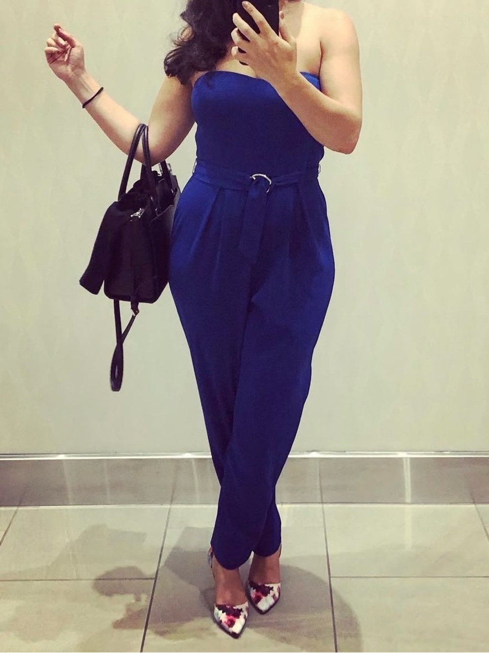 Vintage Strapless Sweetheart Cobaly Royal Blue Belted Jumpsuit